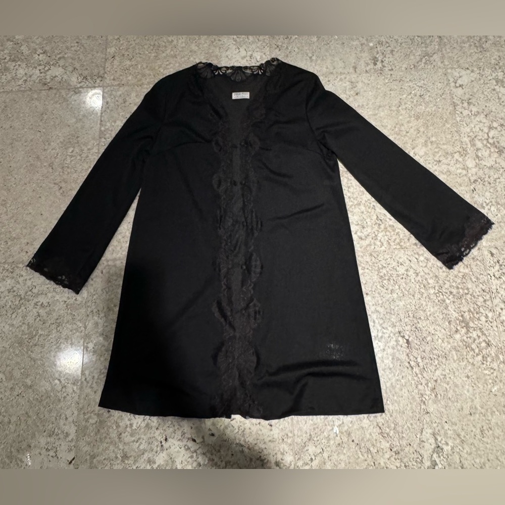 EMILIO PUCCI Black Lace Trimmed Negligee Set Nightgown Robe M - Picture 8 of 16